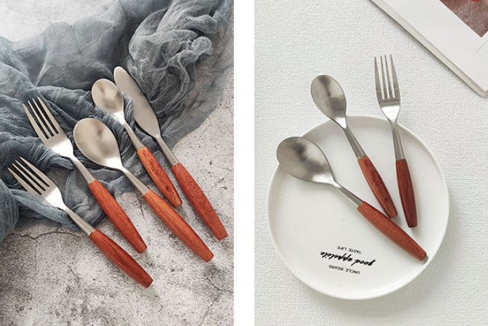 Stainless Steel Cutlery Knife Fork Spoon Luxury Wooden Handle Flatware Dinnerware Sets
