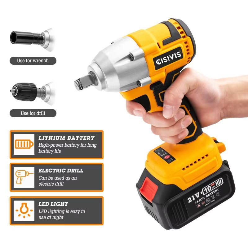 Powerful Heavy Duty 21V Cordless Electric Wrench with Work Light