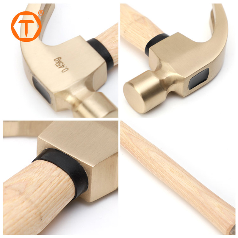 Wood Handle Aluminum Bronze Claw Hammers Non Sparking Safety Tools