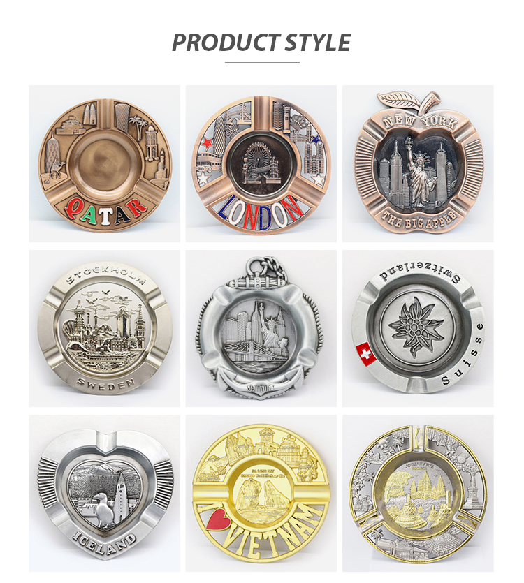 Factory Custom Logo Shaped Unique Switzerland Souvenir Metal Cigar Ashtray