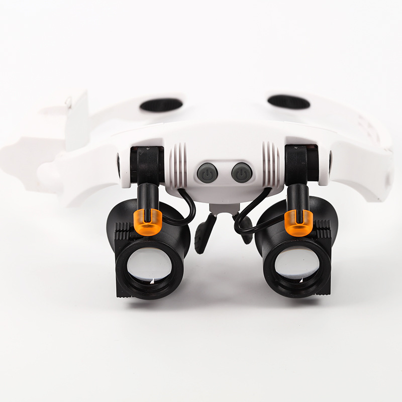 Eyeglasses Magnifying Glass with 2 LED Cold and Warm Lights and Rechangeable Lens Magnifier