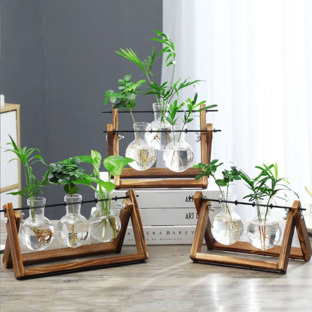 Террариум для растений стеклянный деревянная подставка ретро