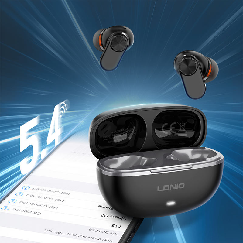 Ldnio T13 Noise Cancelling Tws Bluetooth Earphone in-Ear Sport Stereo Wireless Anc Earbuds Earphone Ipx-4 Waterproof Earphone 20h Play Time for Mobile Phone