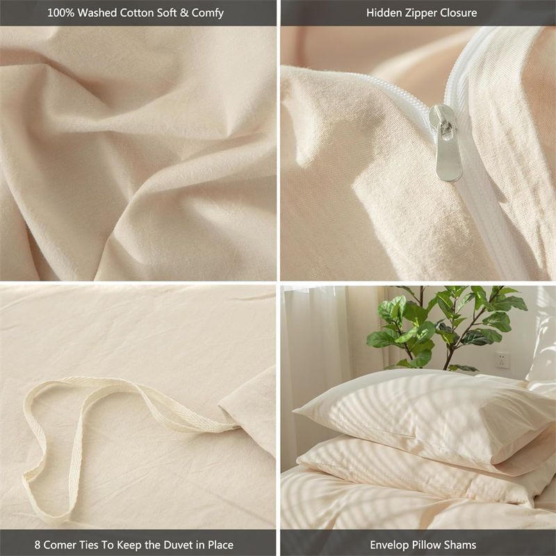 Easy Wash Bedding Duvet Cover Set 100% Washed Cotton Linen Like Textured Dorm Room Bedding Sets Breathable Durable Soft Comfy Emergency Response