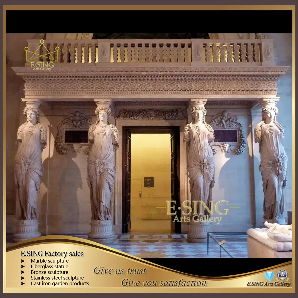 Greek Caryatid Maidens Hand Made Natural Stone Marble Statue Column for House