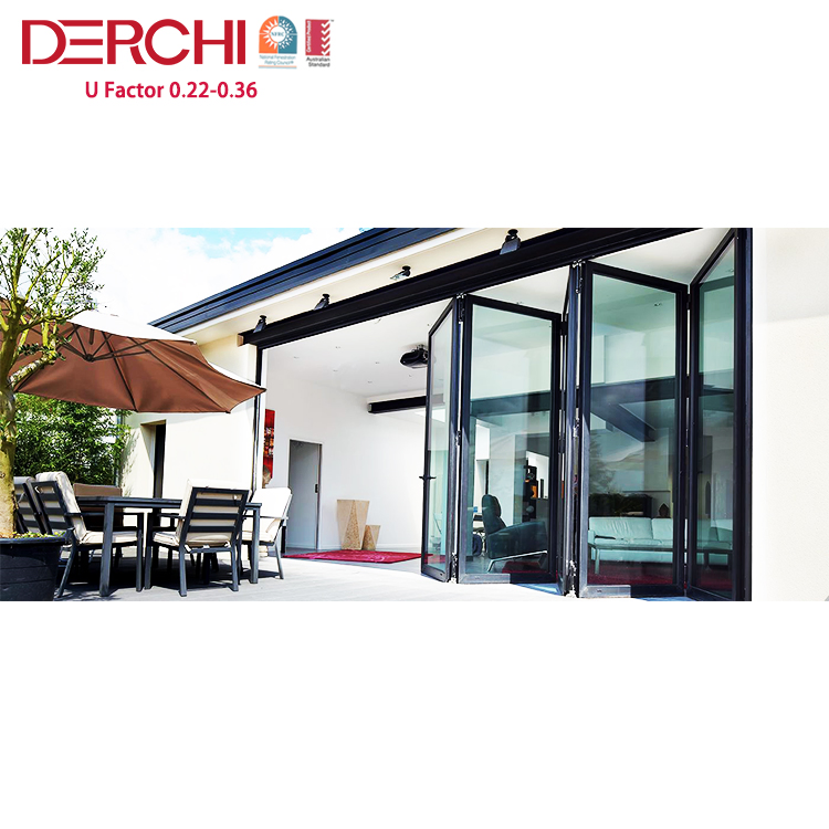 Hurricane Proof Glass Folding Door Design Exterior Balcony Patio Double Glass Aluminium Bifold Sliding Doors