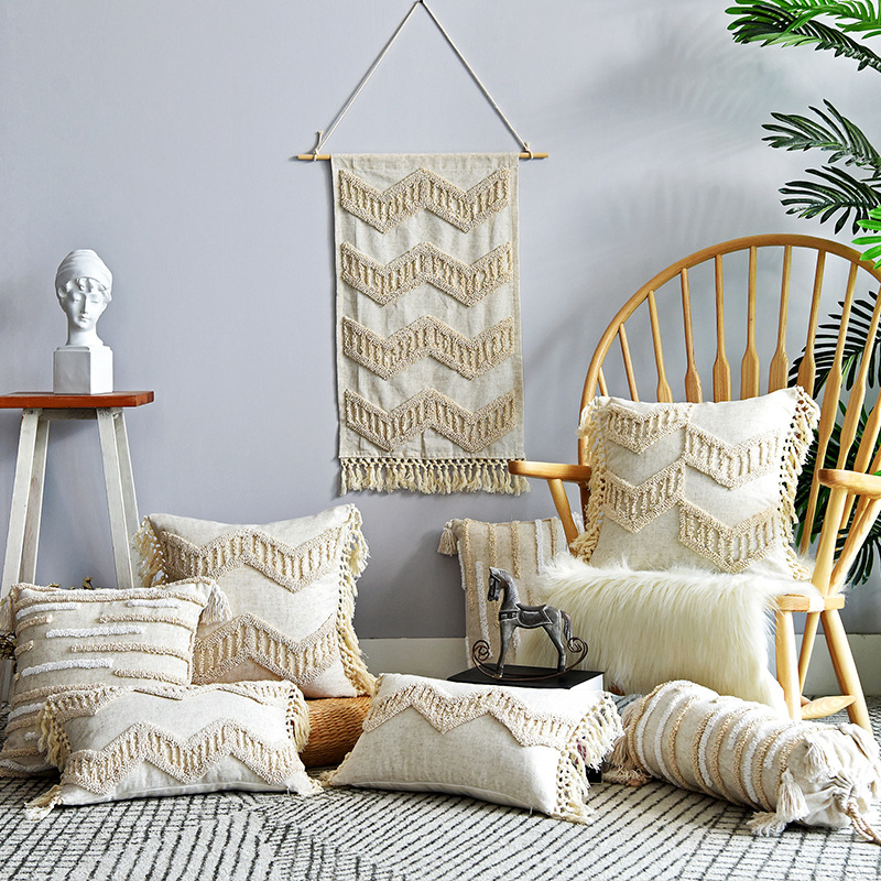 Linen Boho Tassles Cushion Cover