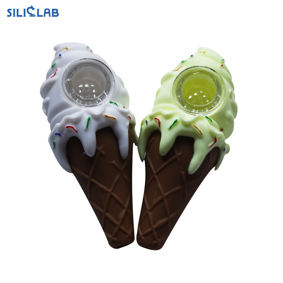 Choose Your Flavor Ice Cream Shaped Art Spoon Pocket Pipe Vape Glass Smoking Bowl Silicone Tobacco Pipe