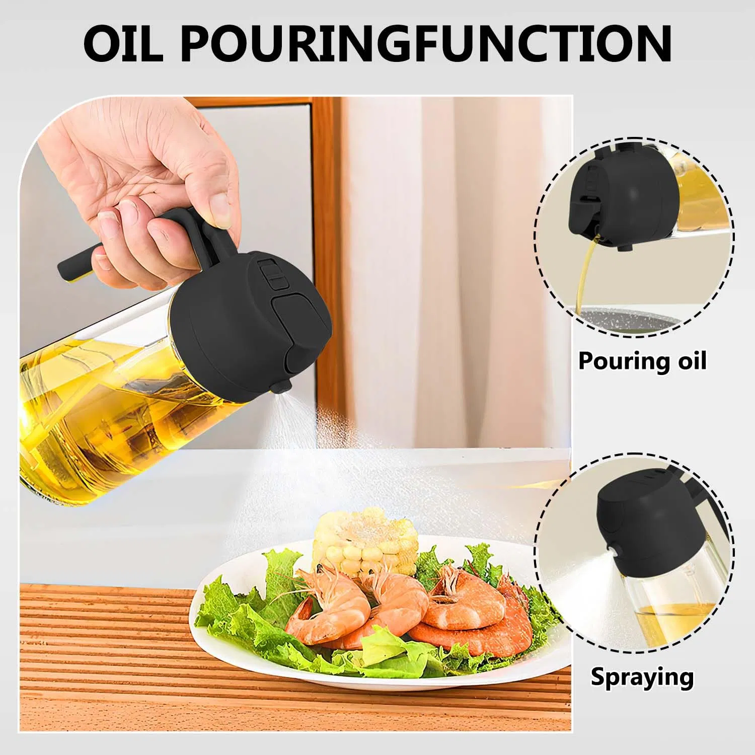 2 in 1 Glass Oil Sprayer Large Olive Oil Dispenser Spray Bottle for Kitchen Cooking