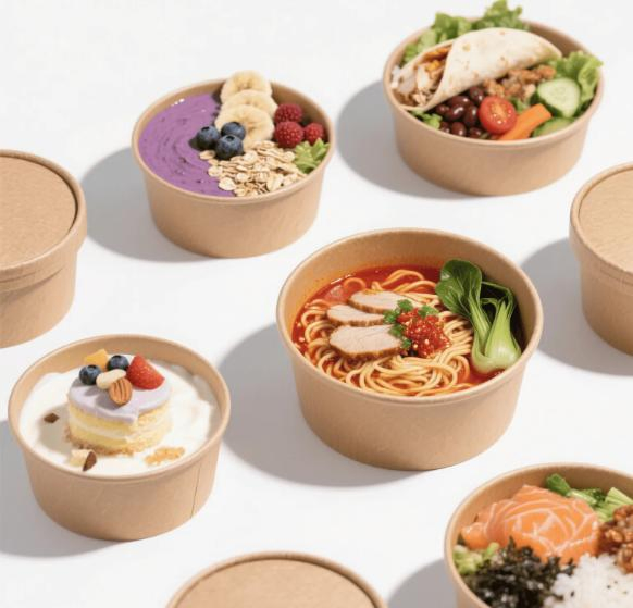 Disposable Rectangular Kraft Paper Bowls with Lids for Salad Soup Snacks Desserts Premium Quality Paper Food