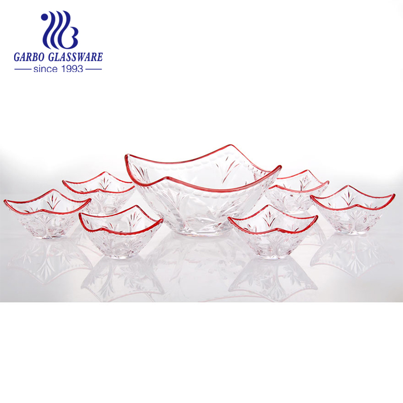 7PCS Colored Glass Salad Bowl Set with Lily Flower Glass Fruit Bowls Set for India Market