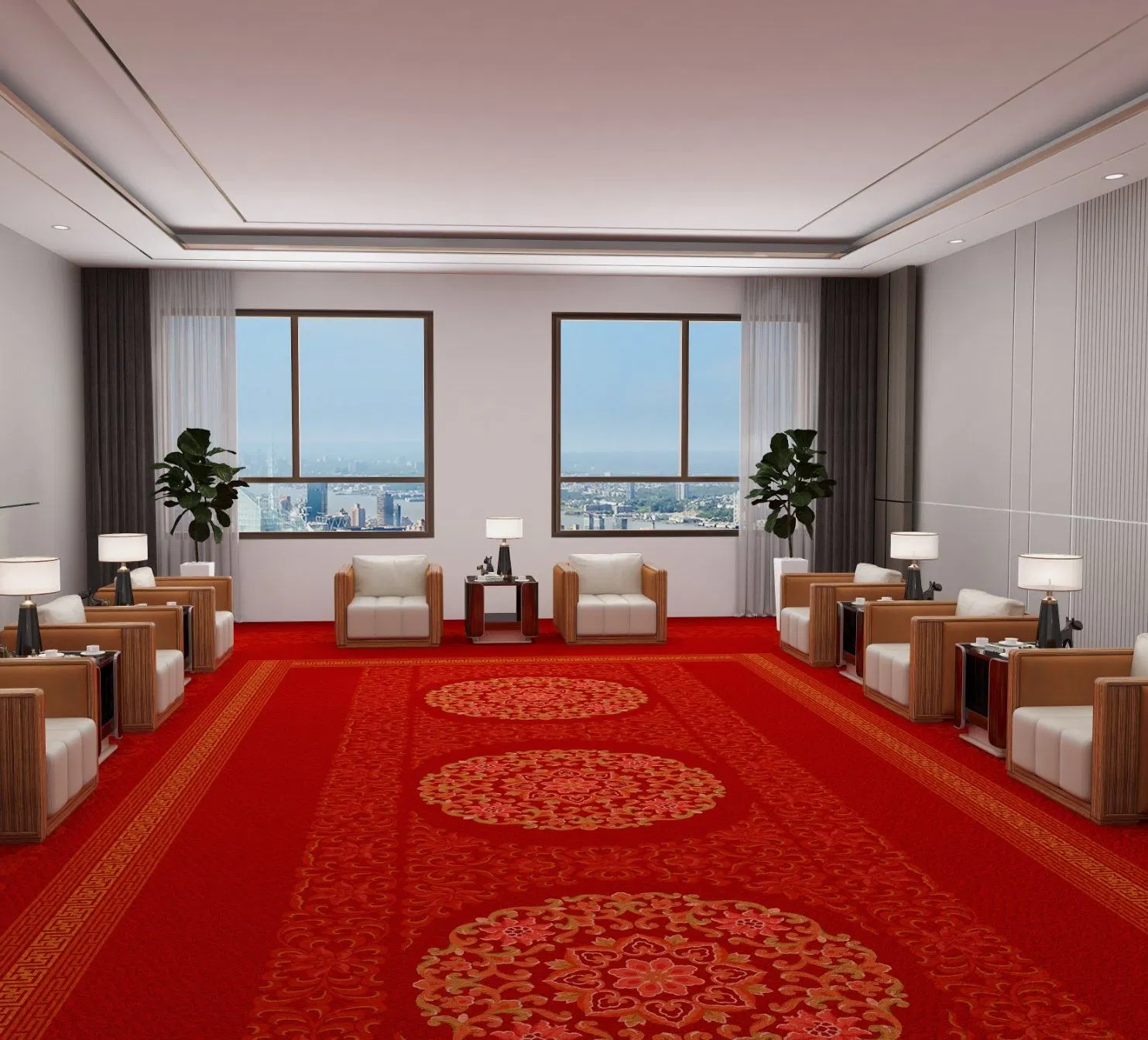 Wholesale Modern Design Luxury Red Hotel Axminster Wall to Wall Floor Red Carpet for Reception Room