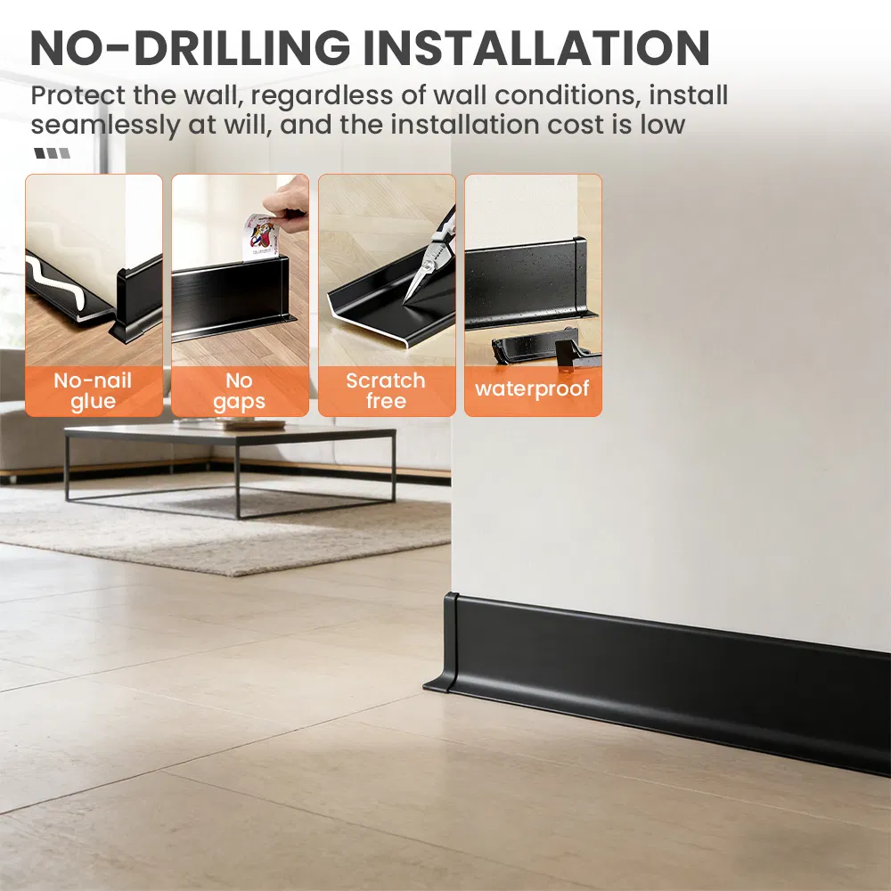 for a No-Drill Fixing with Adhesive-Backed Aluminum Skirting Profile, Suitable for Various Wall Surfaces