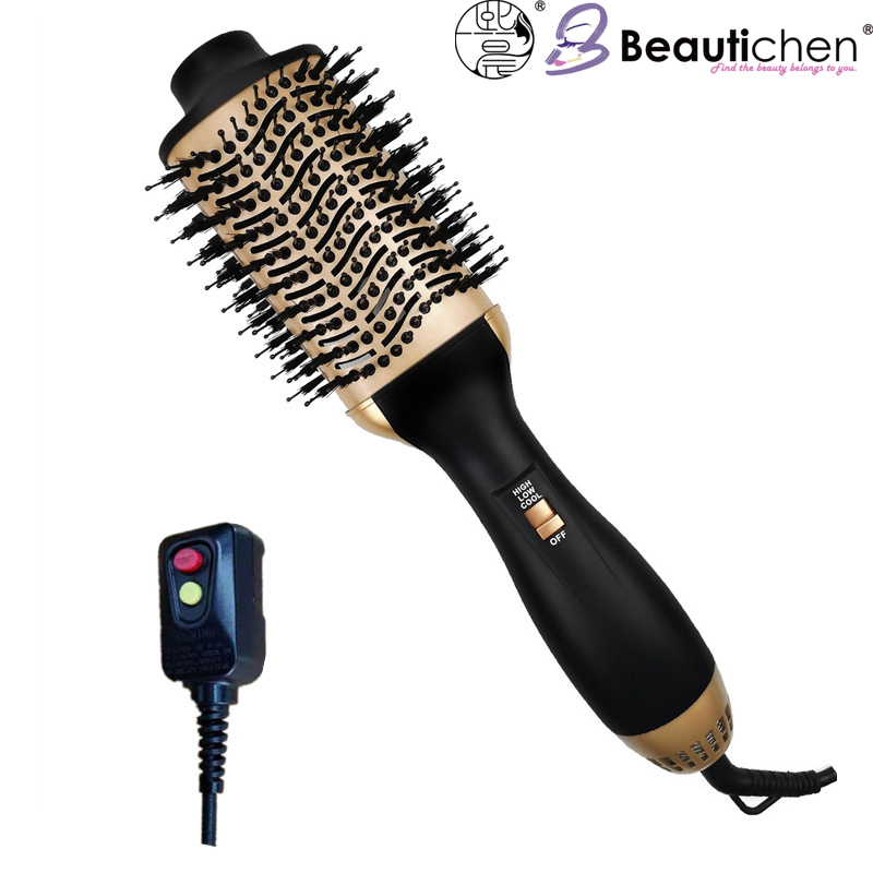 Beautichen Multifunctional Hot Air Brush – Black & Gold Hair Dryer Comb with Adjustable Temperature and Speed Control for Styling & Drying