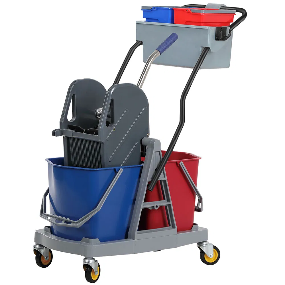 Double Bucket Mop Wringer with Handle Usage PP PVC Material Trolley