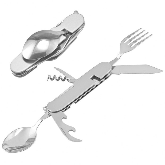 Outdoor Foldable Multi-Function Camping Pocket Fork Spoon Stainless Steel Cutlery