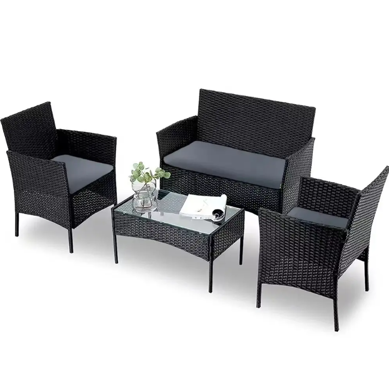 Набор садовой мебели для патио 4 секции стол стеклянный подушки