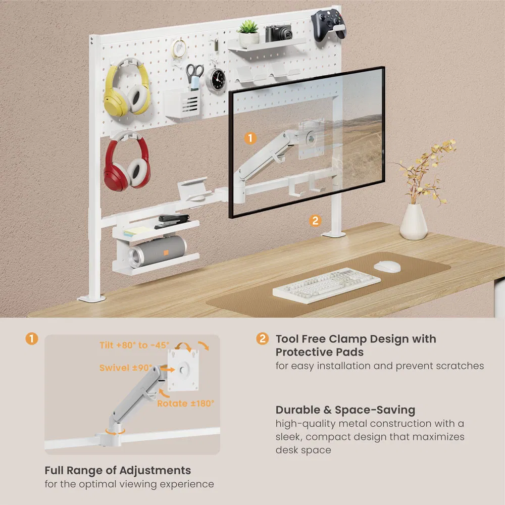 Clamp on Desktop Storage Multi-Purpose Shelf Rack Display Office Home Desk Organizer Shelves with Monitor Arm