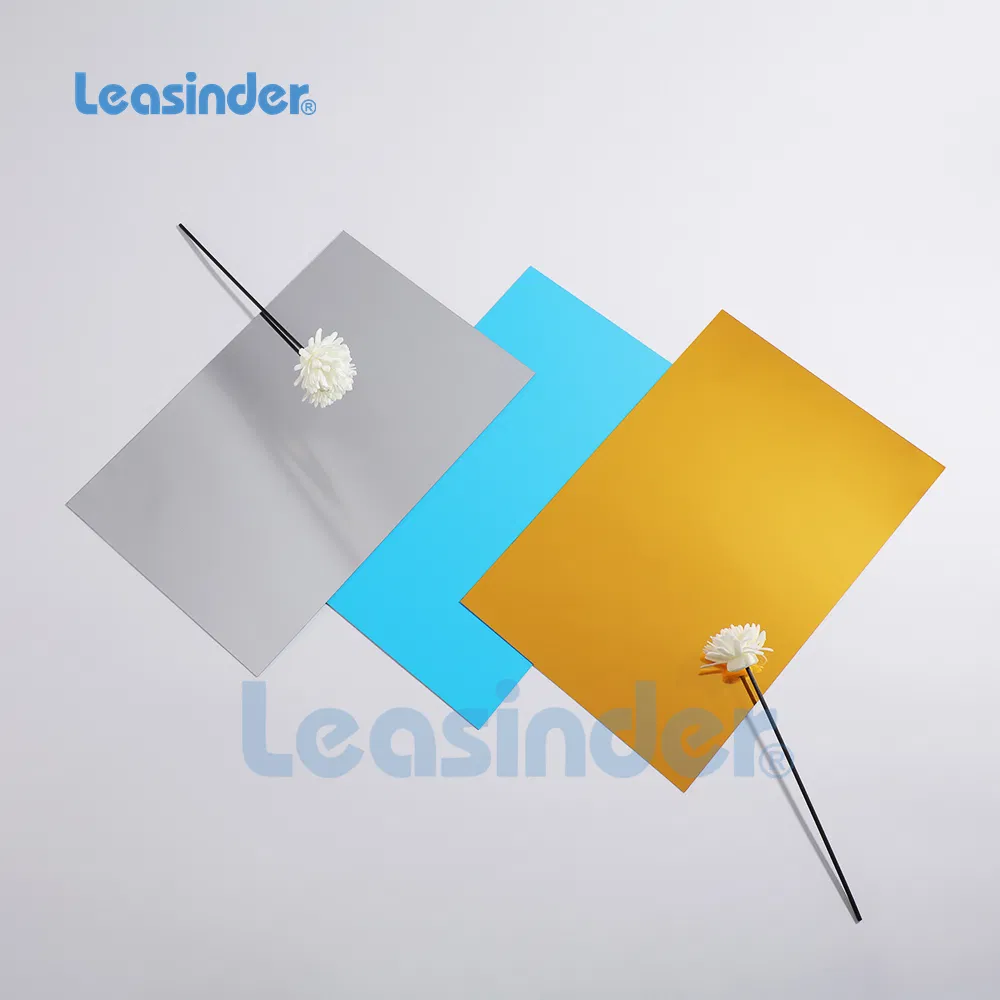 Leasinder High Quality China Factory Silver Gold PMMA Acrylic Mirror Sheet 0.8-5mm Thickness PE Film Craft Paper Packing Acrylic Mirror