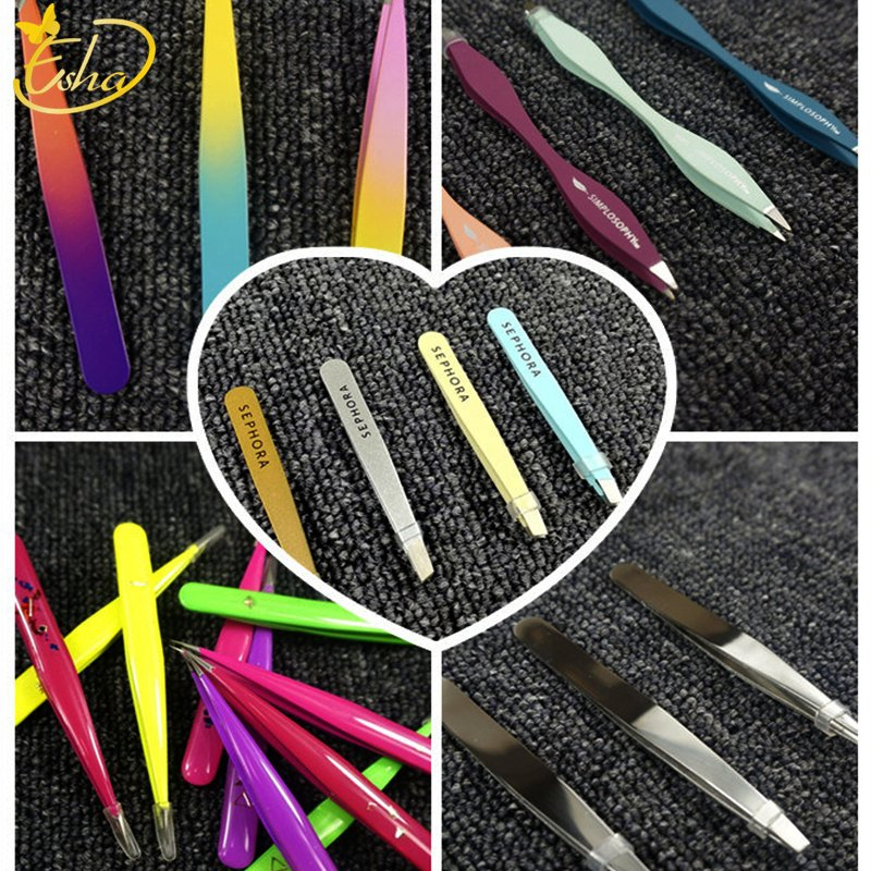 Eyelash Beauty Tool Slant Tip Eyelashes Cosmetic Tweezers with Attached Brow Comb