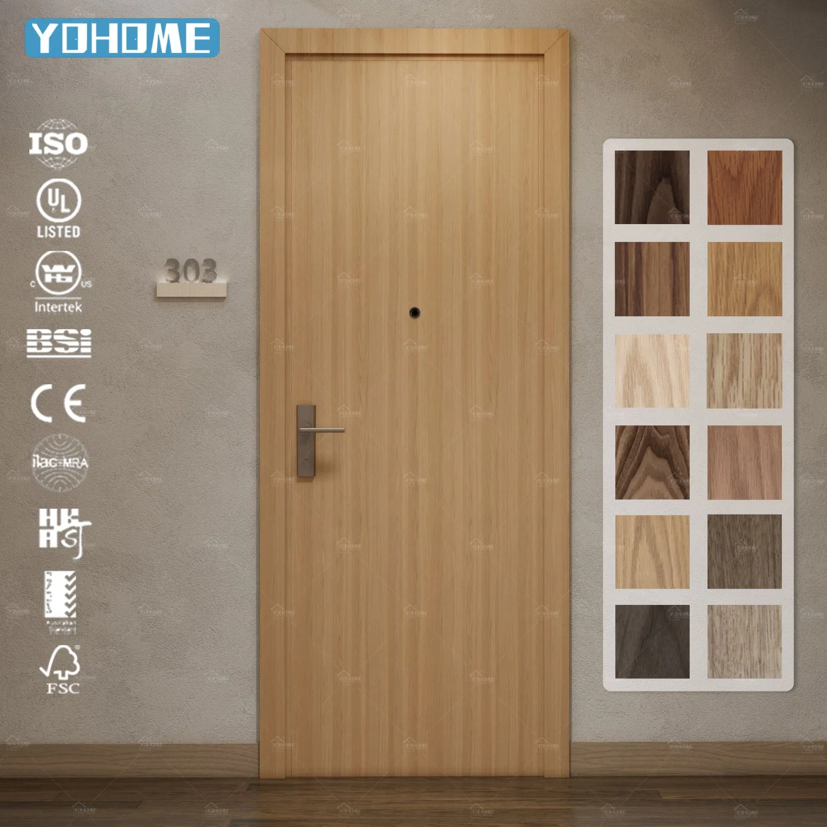 England Fire Door Factory Custom Modern Fd30 Fd60 Wooden Hotel Apartment Oak Veneer 44mm Thick Internal Doors