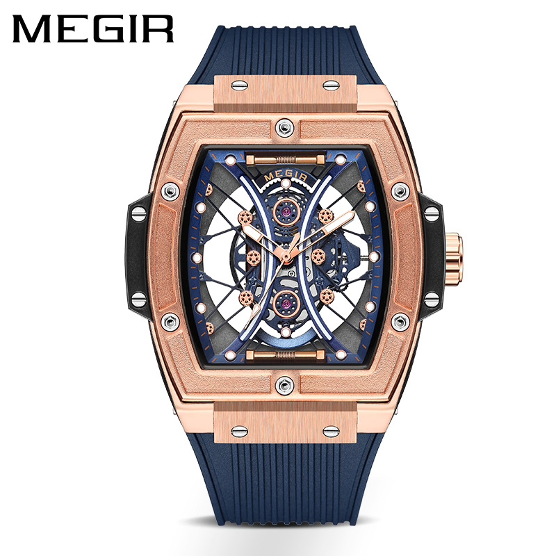 Megir 8109 Silicone Band Fashionable Square Luminous Sports Watch Men's Quartz Watch