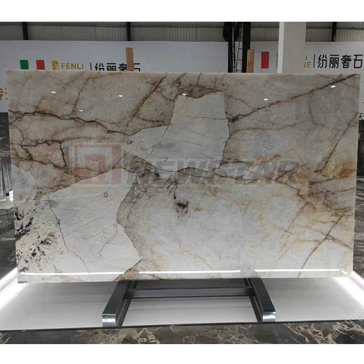 Mounted White Gold Bathroom Vanity with Countertop Translucent Quartzite Patagonia Quartzite Tile Quartzite Crytall Slabs
