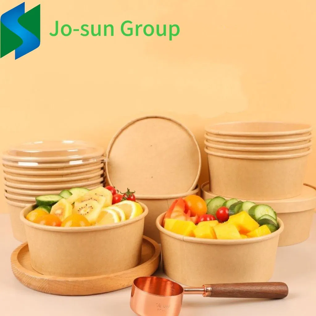 Jo-Sun Custom Disposable Kraft Food Paper Water and Oil Proofing Bowl Lunch Salad Bowl with Logo