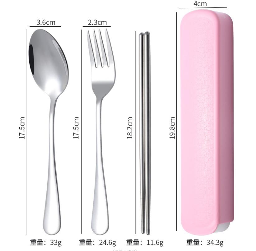 Wholesale Three Colors 304 Stainless Steel Portable Travel Camping Cutlery Set for Gift