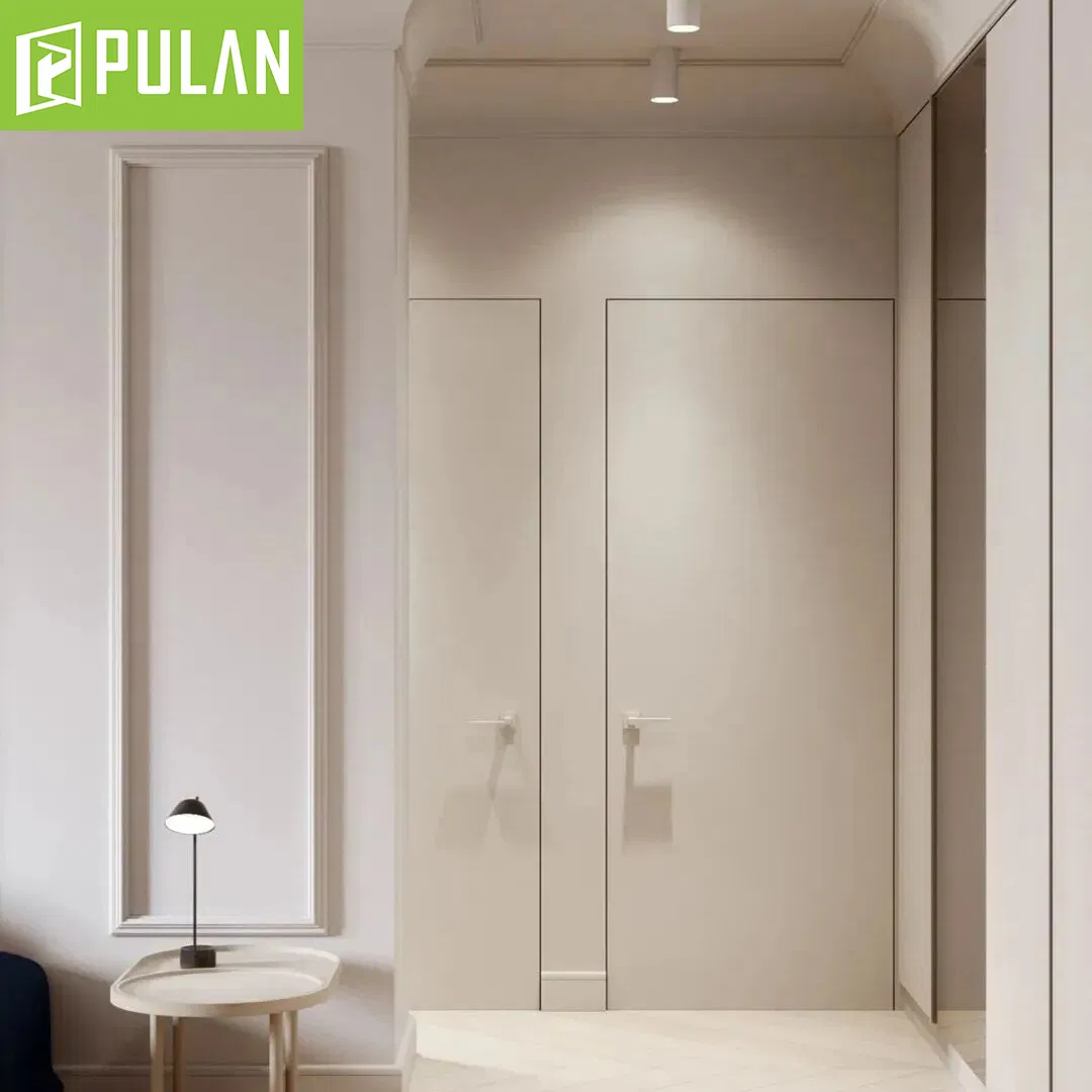 Interior Latest Design and Wall Fusion Customized PVC / Painted Finishing Invisible Aluminum Frame Wooden Flush Door with Quite Handle for Bedroom / Study