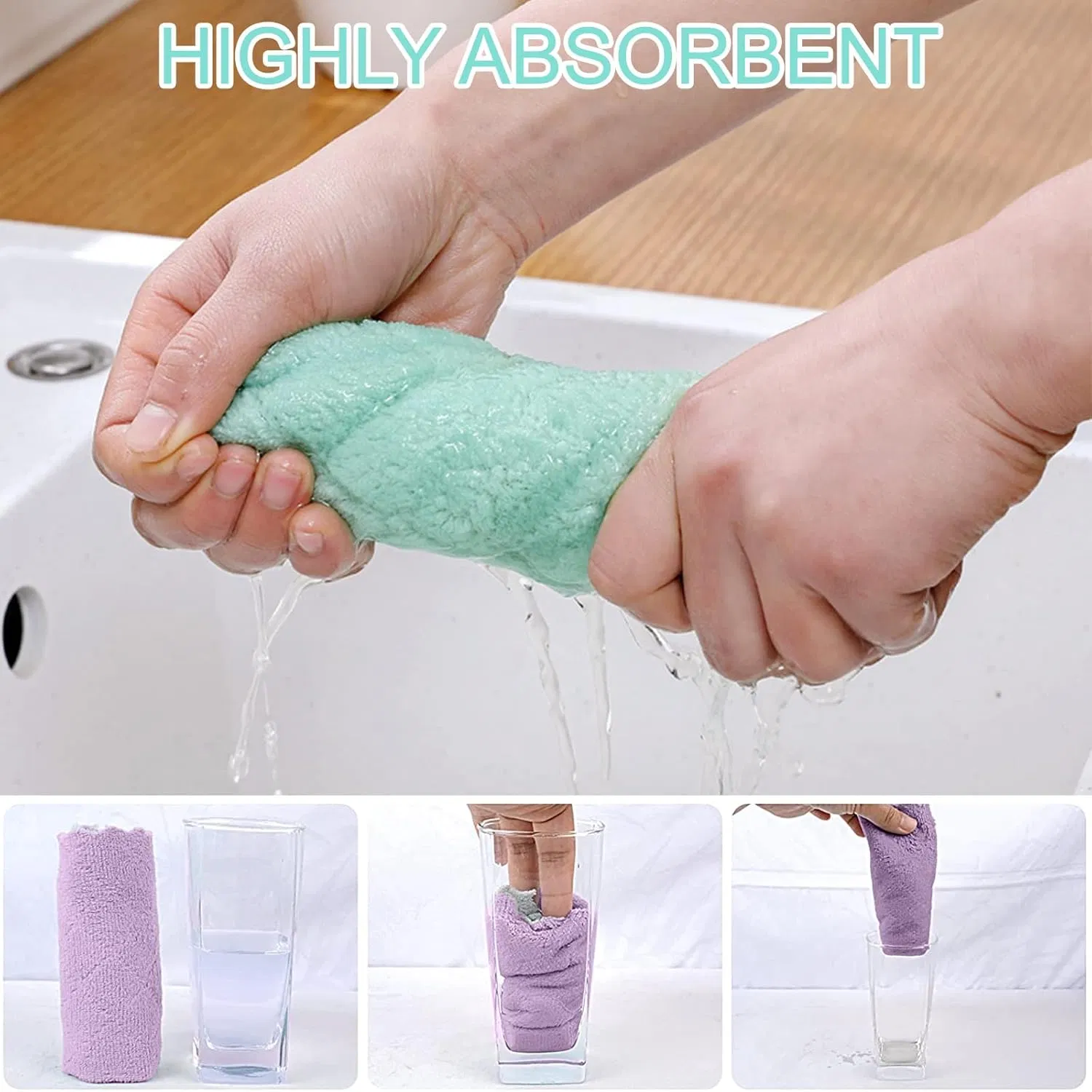 Absorbent Coral Fleece Microfiber Kitchen Dish Cloths Reusable Dish Cloth Towels