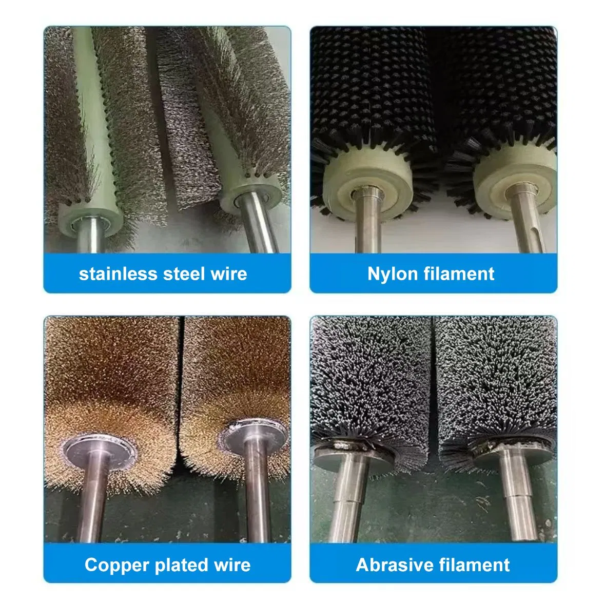 Polishing and Grinding Stainless Steel Wire Roller Brush Industrial Steel Wire Brush Roll Custom Industrial Wound Steel Wire Roller Brush Wear-Resistant