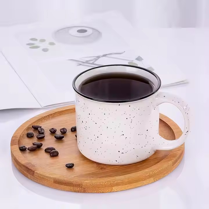 Stylish Enamel Cup with Handle for Hot Beverages