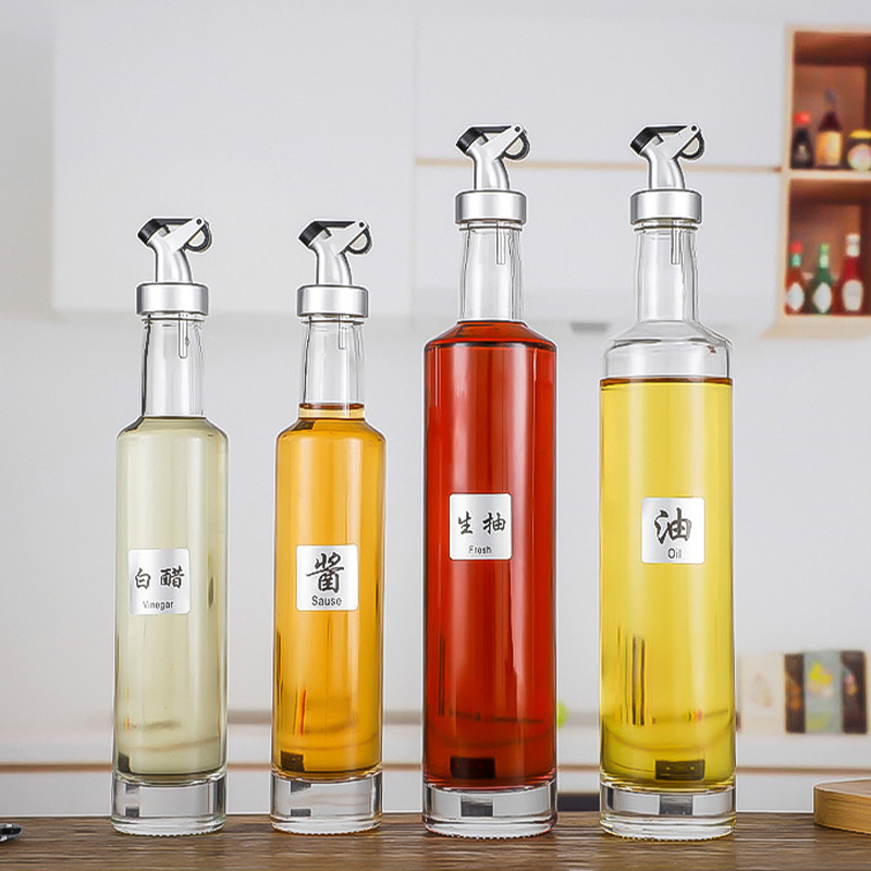 Premium Clear Round Vinegar Soy Sauce Olive Oil Glass Bottle Dispenser Bottle