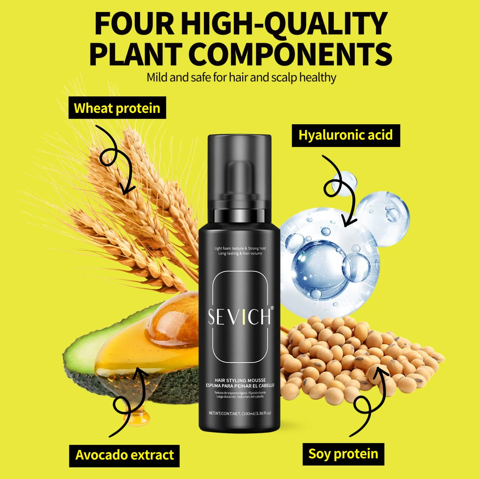 Private Label Hair Styling Foam 24h Long Lasting Strong Hold Formulate Shine Hair Styling Mousse Spray