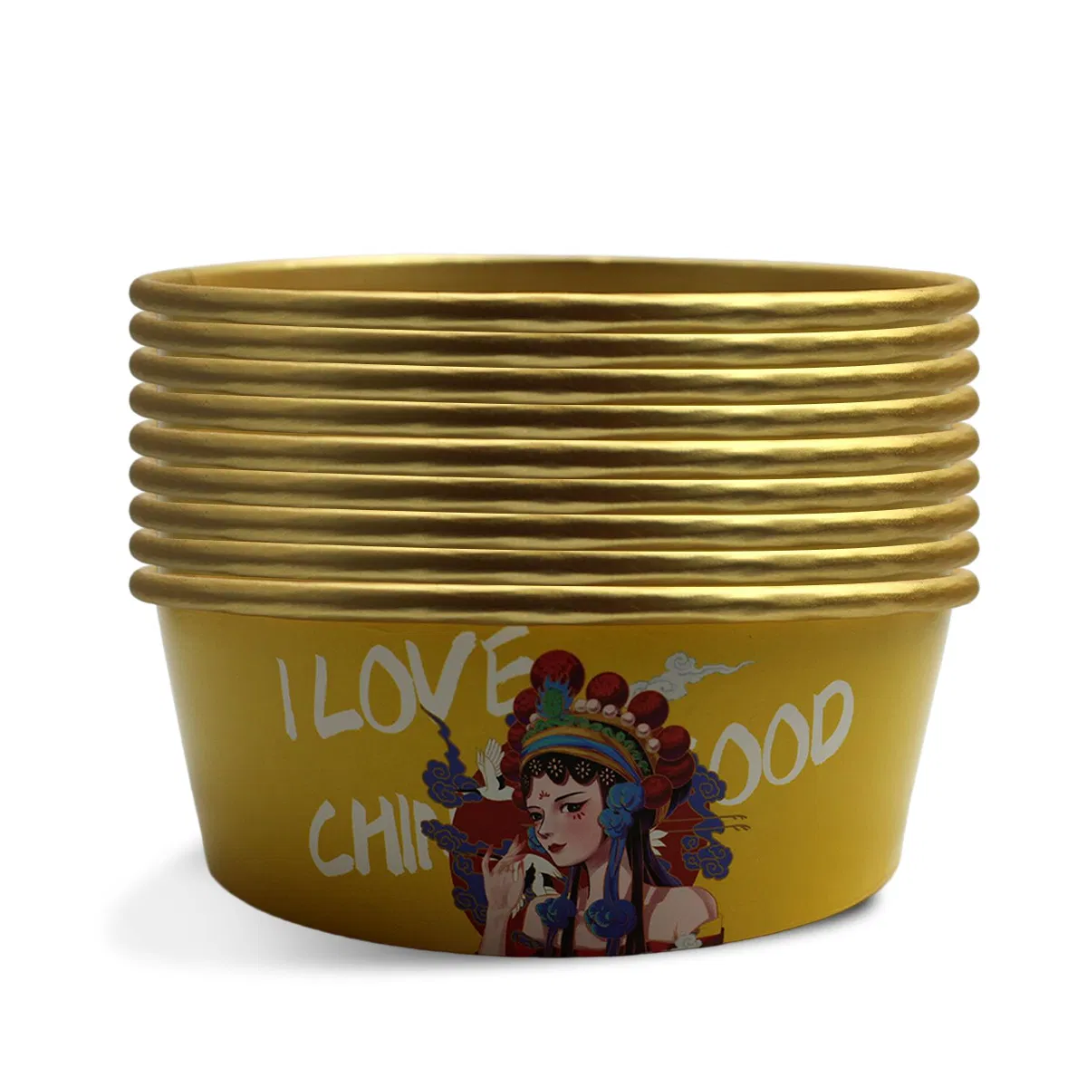 Plastic Free Disposable Food Container Paper Salad 1300 Ml Bowl with Gold Foil Coating