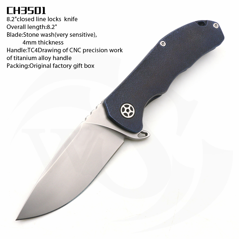 8.2"CH3501 Titanium Alloy Handle Stone Washed Blade Folding Knife
