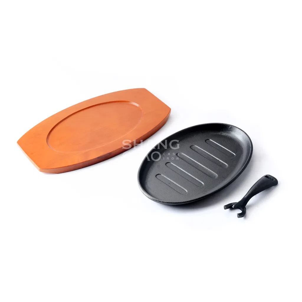 Pre-Seasoned Cast Iron Customized Plate Dish Serving Food Oval Sizzling Platter Serving Dish Fajita Pan