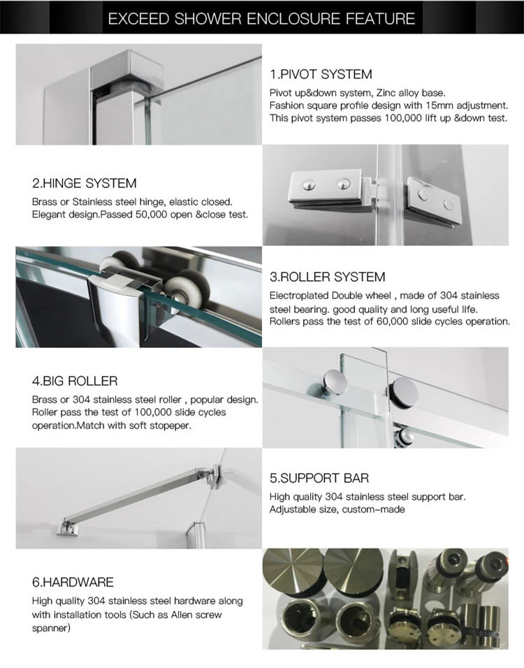 Good Quality Bathroom Tempered Glass Sliding or Hinges Shower Room