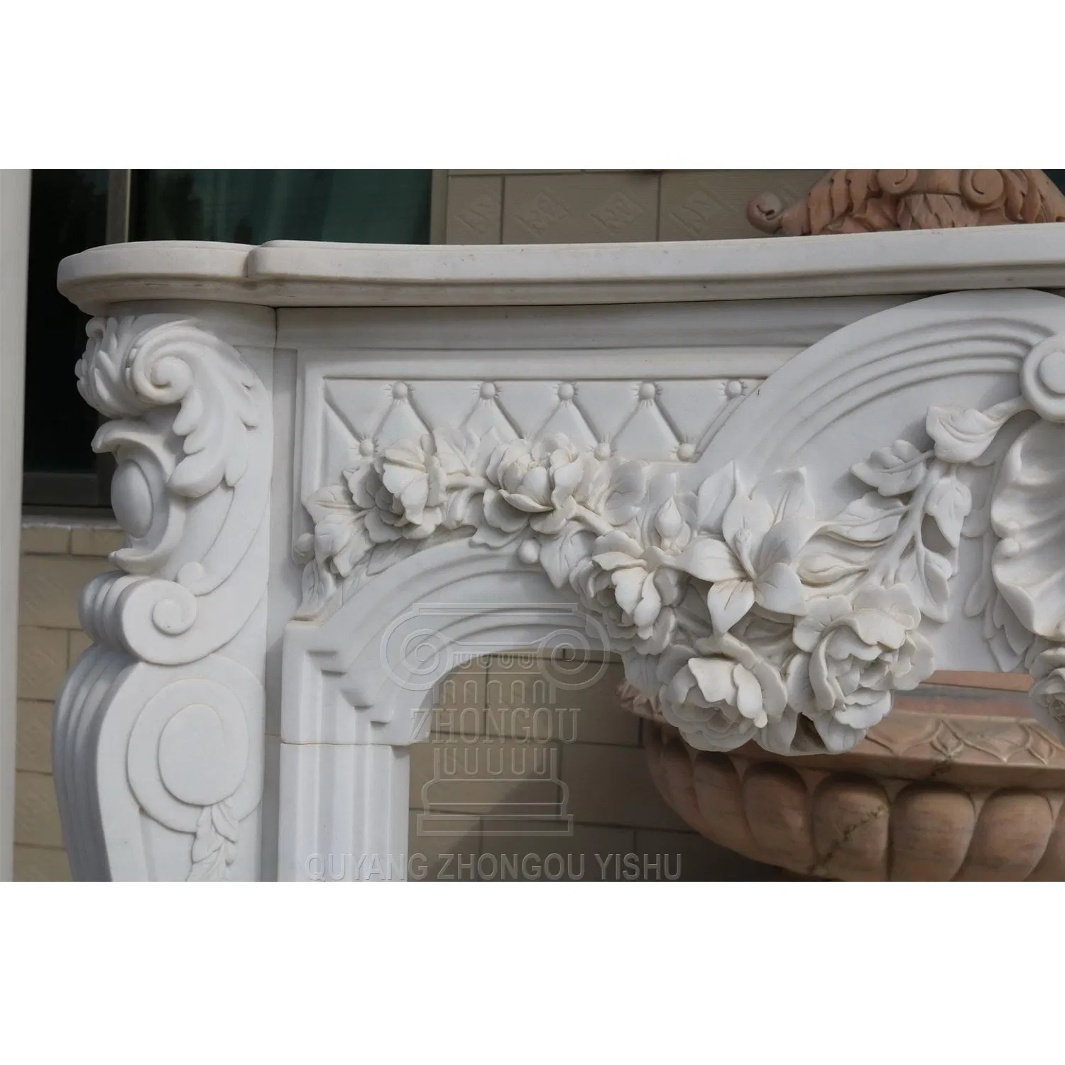 Home Decoration White Marble Fireplace Carving Sculpture