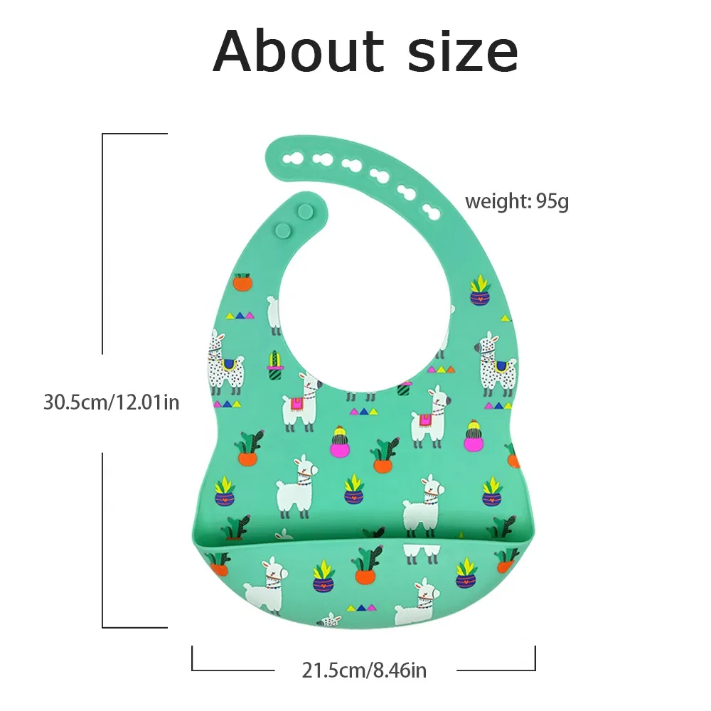 Waterproof Food Grade Baby Silicone Bibs Colorful Cute Pattern Silicone Baby Bib Custom Toddler Feeding Product