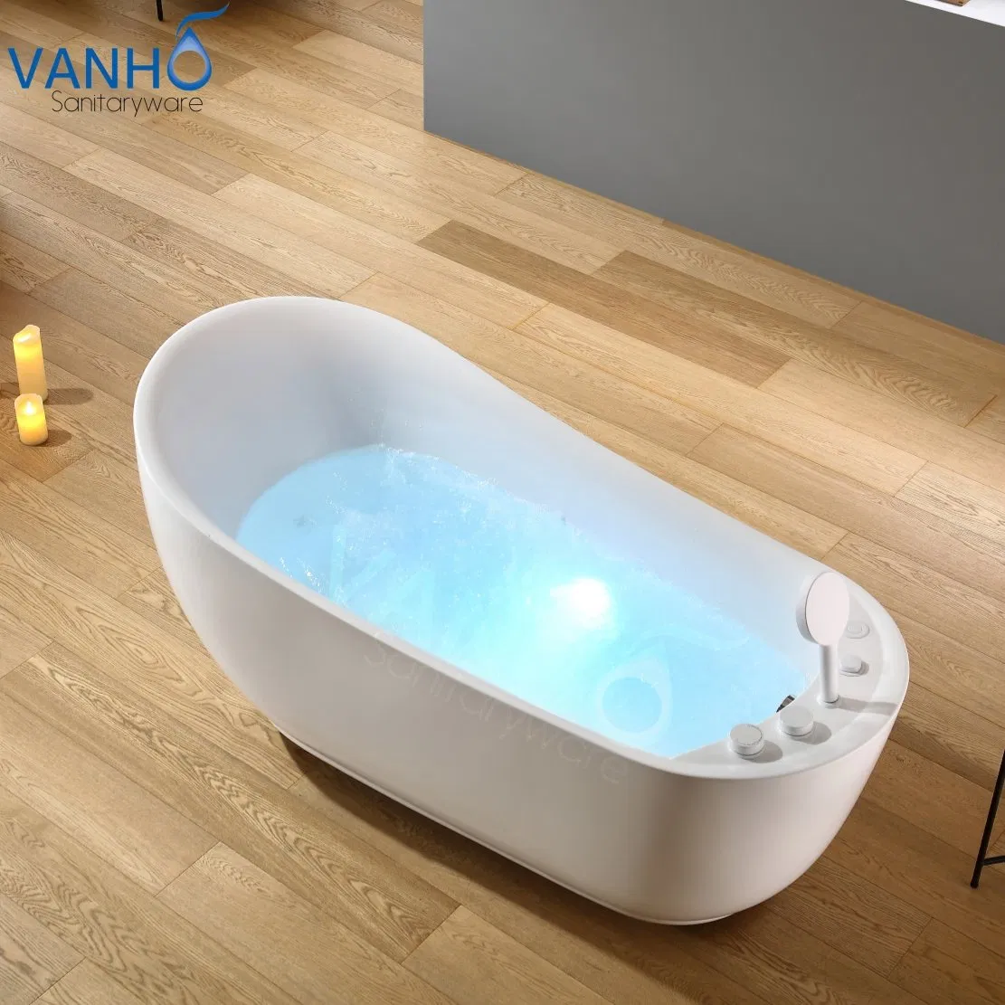 Acrylic Water Massage Bathtub with LED Bottom Lights and Mixer Shower