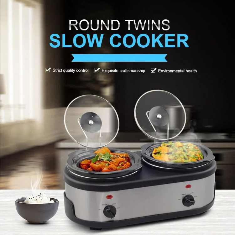 Double 1.6qt. Slow Cooker with Stainless Steel Finish (SB-SC004)