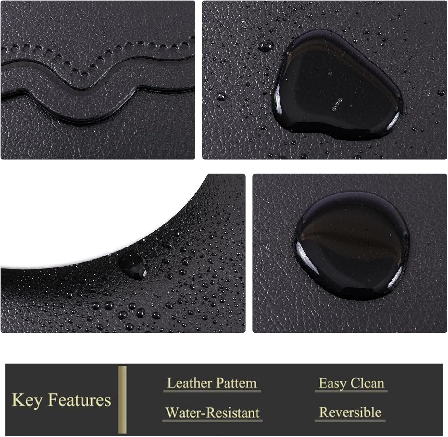 Xinyun Black Placemats Set of 6 Reversible Faux Leather Place Mat Wipeable Heat Resistant Non Slip Anti Oil Waterproof Eco-Friendly Table Mats Patio Placemats F