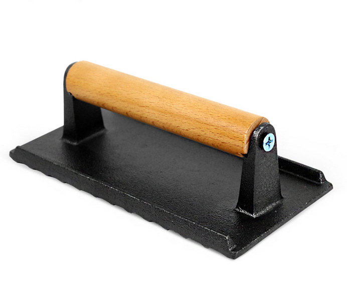 Cast Iron Grill Press with Bamboo Wooden Handle Heave-Cast Iron 8.25 Inch Steak Weight Grill Press