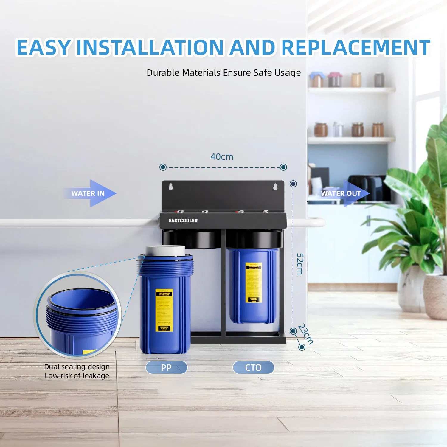 Eastcooler 5 Micron 2-Stage Whole House Water Filter System for Municipal Water
