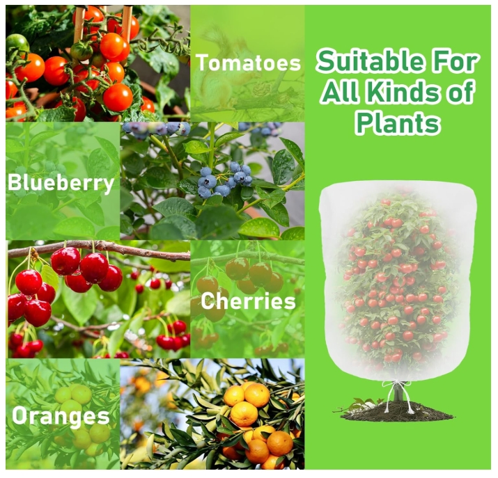 Fruit Tree Netting Garden Plants Protection Cover Bags with Drawstring and Zipper - Bird Barrier Mesh for Blueberry, Vegetables and Fruits