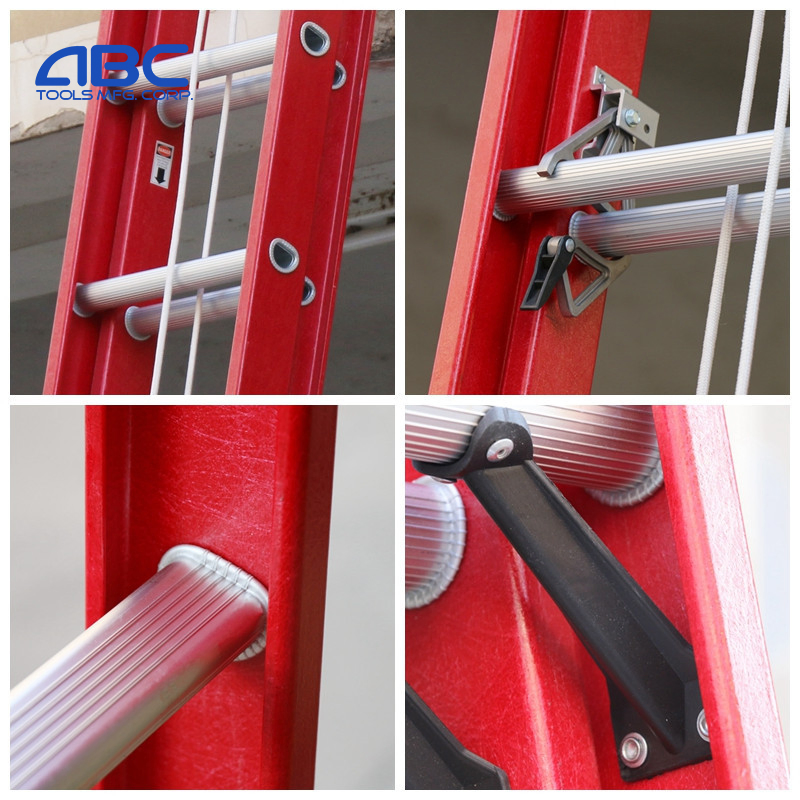 Type II Ia Fiberglass Straight Posting Multi Section Extension/Telescopic Ladder for Use Around Electricity