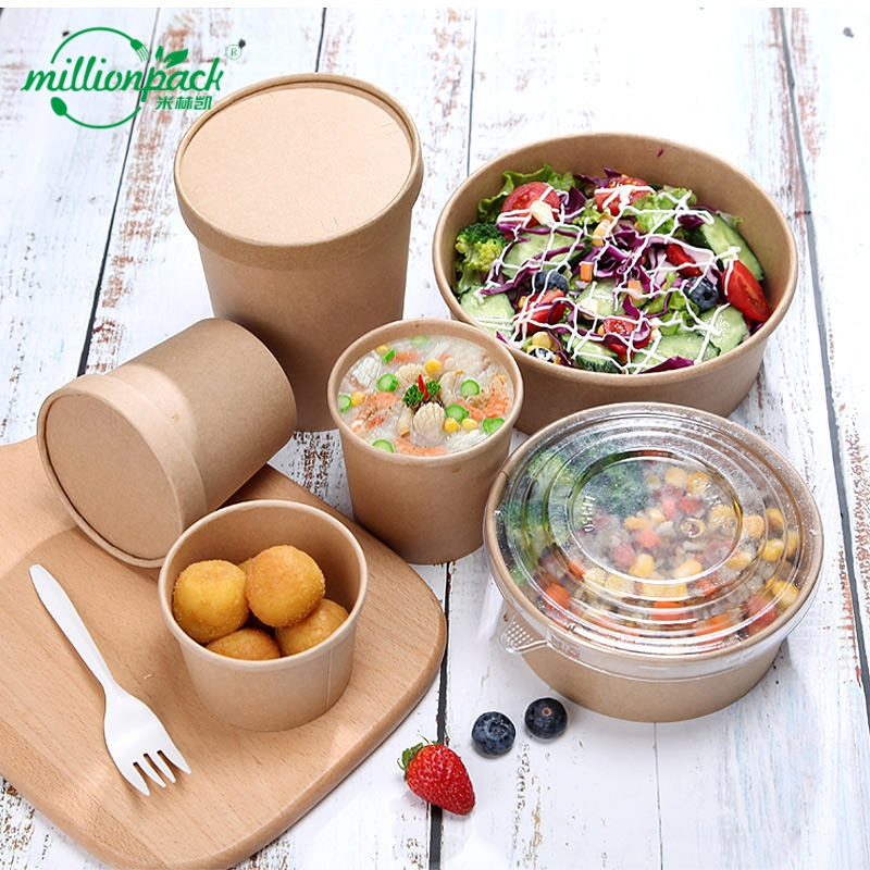 Catering Kraft Paper Bowl with Lid for Soup Salad Takeaway Tureen