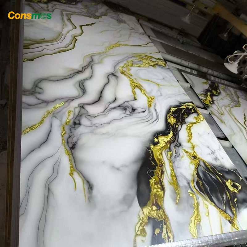 Newly Designs Interior Decoration Wall Panel 3D Waterproof Glossy Board PVC UV Marble Sheet